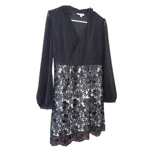 Metisu Vintage Black Floral Sheer Long Sleeve Cocktail Dress